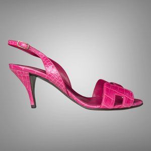 Hermes Premiere 70 Rose Scheherazade Crocodile Sandal Pumps Shoes EU 39 H Cutout